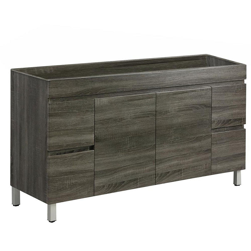 600-1500Mm Berge Freestanding Vanity With Legs Dark Grey Wood Grain Pvc Filmed Cabinet Only &