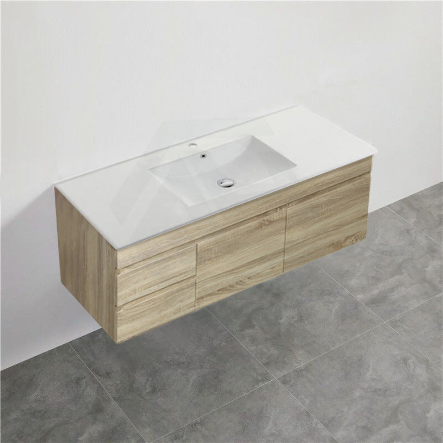 600-1500Mm Berge White Oak Wall Hung Vanity With Left / Right Drawer And Ceramic Poly Tops Options