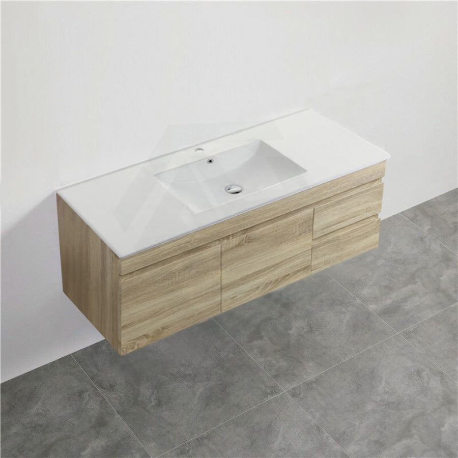 600-1500Mm Berge White Oak Wall Hung Vanity With Left / Right Drawer And Ceramic Poly Tops Options