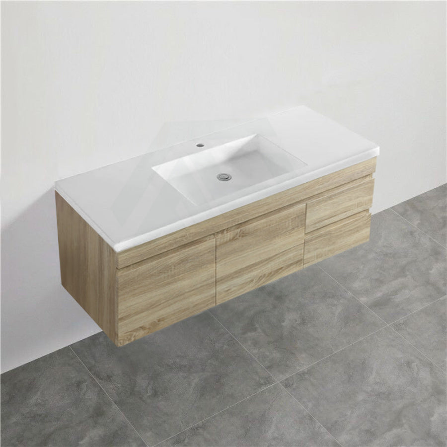 600-1500Mm Berge White Oak Wall Hung Vanity With Left / Right Drawer And Ceramic Poly Tops Options