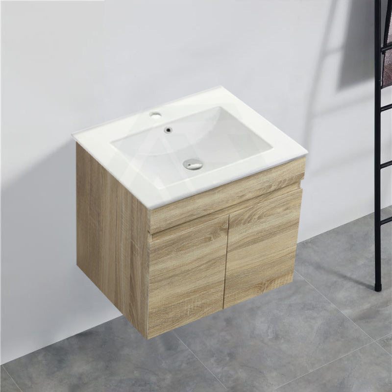 600-1500Mm Berge White Oak Wall Hung Vanity With Left / Right Drawer And Ceramic Poly Tops Options