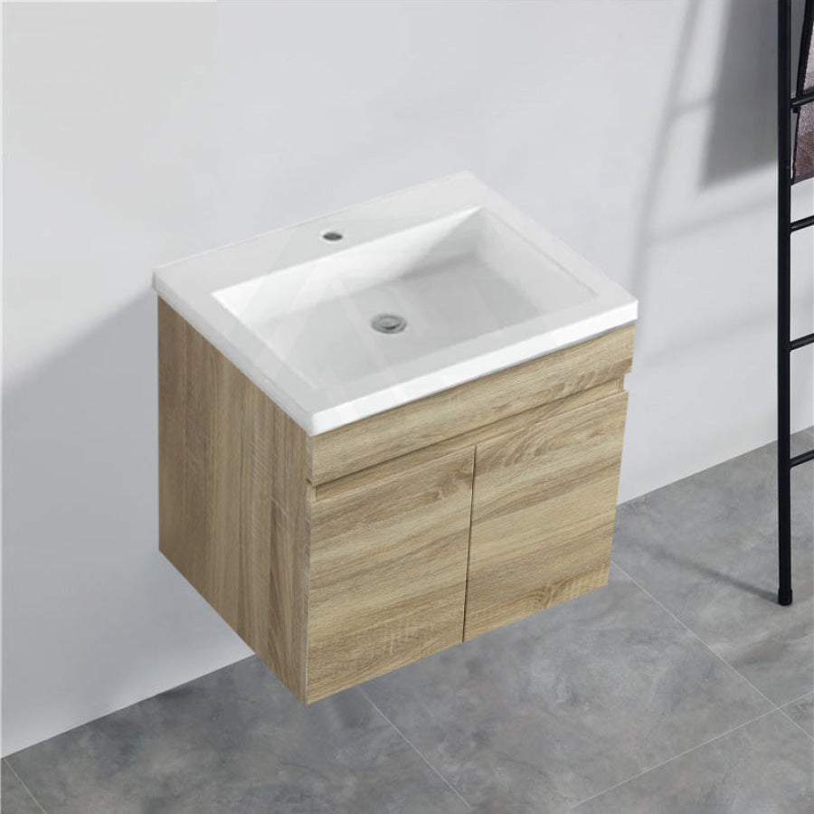 600-1500Mm Berge White Oak Wall Hung Vanity With Left / Right Drawer And Ceramic Poly Tops Options