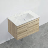 600-1500Mm Berge White Oak Wall Hung Vanity With Left / Right Drawer And Ceramic Poly Tops Options