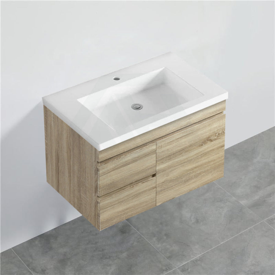 600-1500Mm Berge White Oak Wall Hung Vanity With Left / Right Drawer And Ceramic Poly Tops Options