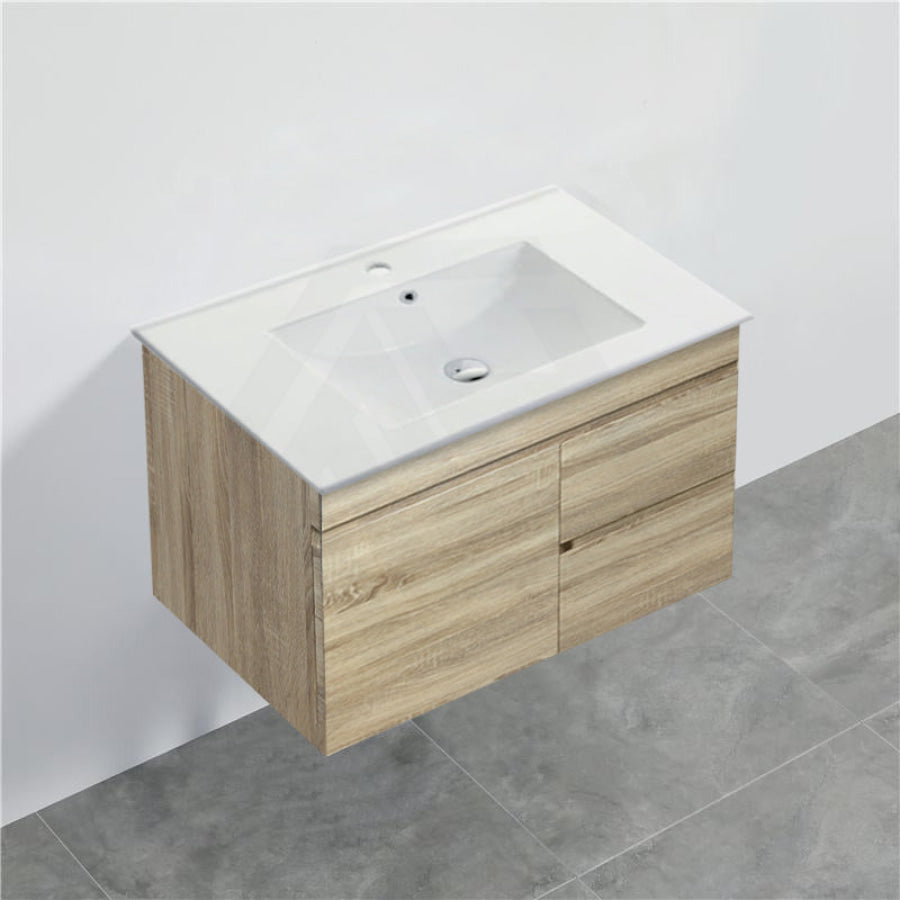 600-1500Mm Berge White Oak Wall Hung Vanity With Left / Right Drawer And Ceramic Poly Tops Options