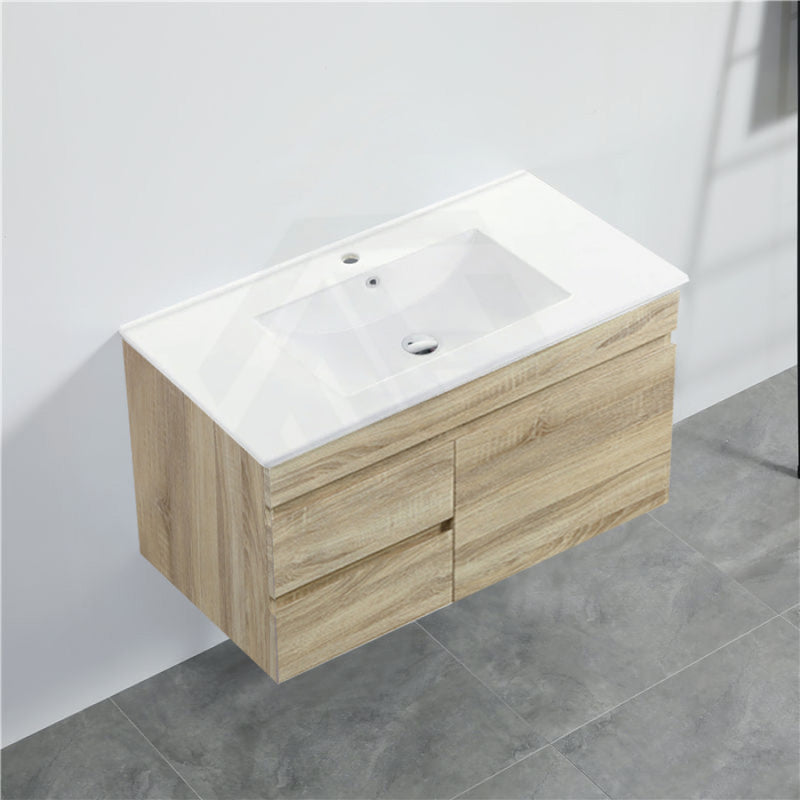 600-1500Mm Berge White Oak Wall Hung Vanity With Left / Right Drawer And Ceramic Poly Tops Options