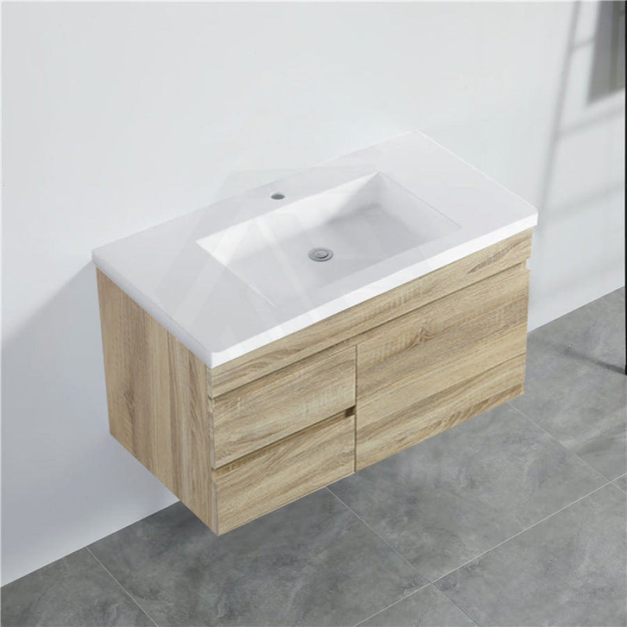 600-1500Mm Berge White Oak Wall Hung Vanity With Left / Right Drawer And Ceramic Poly Tops Options