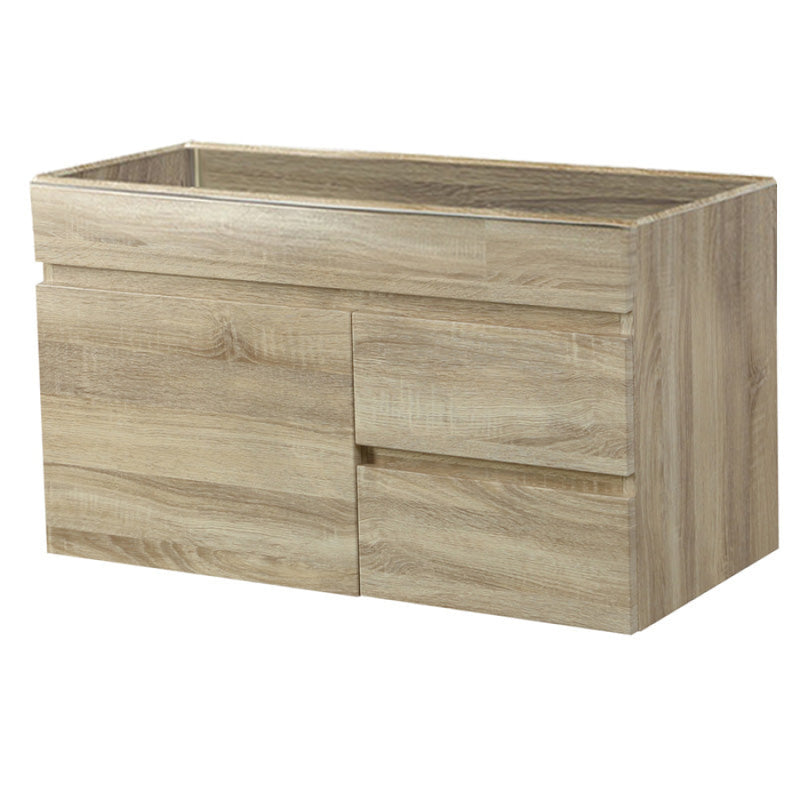 600-1500Mm Berge White Oak Wall Hung Vanity With Left / Right Drawer And Ceramic Poly Tops Options