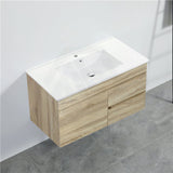 600-1500Mm Berge White Oak Wall Hung Vanity With Left / Right Drawer And Ceramic Poly Tops Options