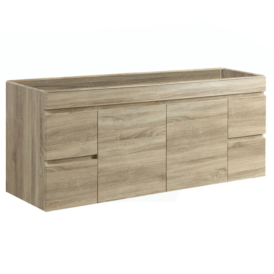 600-1500Mm Berge White Oak Wall Hung Vanity With Left / Right Drawer And Ceramic Poly Tops Options