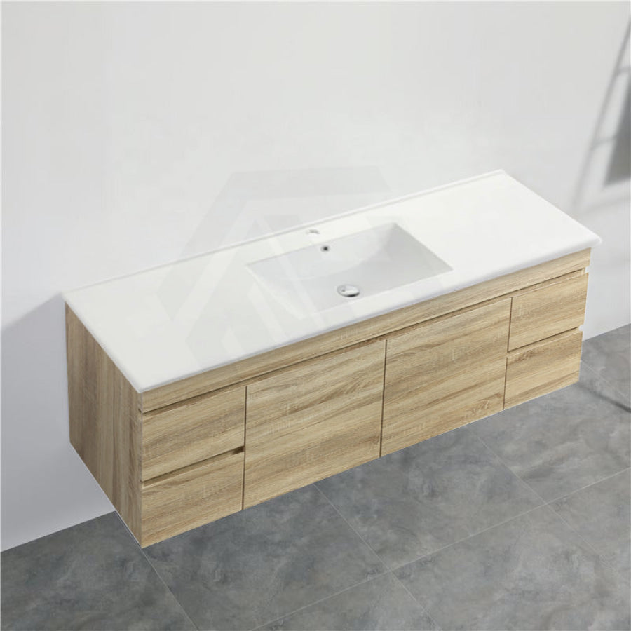 600-1500Mm Berge White Oak Wall Hung Vanity With Left / Right Drawer And Ceramic Poly Tops Options