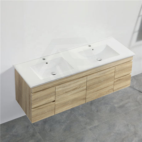 600-1500Mm Berge White Oak Wall Hung Vanity With Left / Right Drawer And Ceramic Poly Tops Options