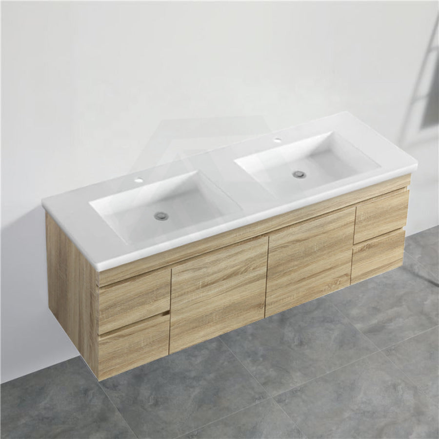 600-1500Mm Berge White Oak Wall Hung Vanity With Left / Right Drawer And Ceramic Poly Tops Options