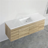 600-1500Mm Berge White Oak Wall Hung Vanity With Left / Right Drawer And Ceramic Poly Tops Options