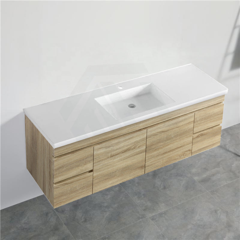 600-1500Mm Berge White Oak Wall Hung Vanity With Left / Right Drawer And Ceramic Poly Tops Options