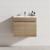 600-1500Mm Berge White Oak Wall Hung Vanity With Left / Right Drawer And Ceramic Poly Tops Options