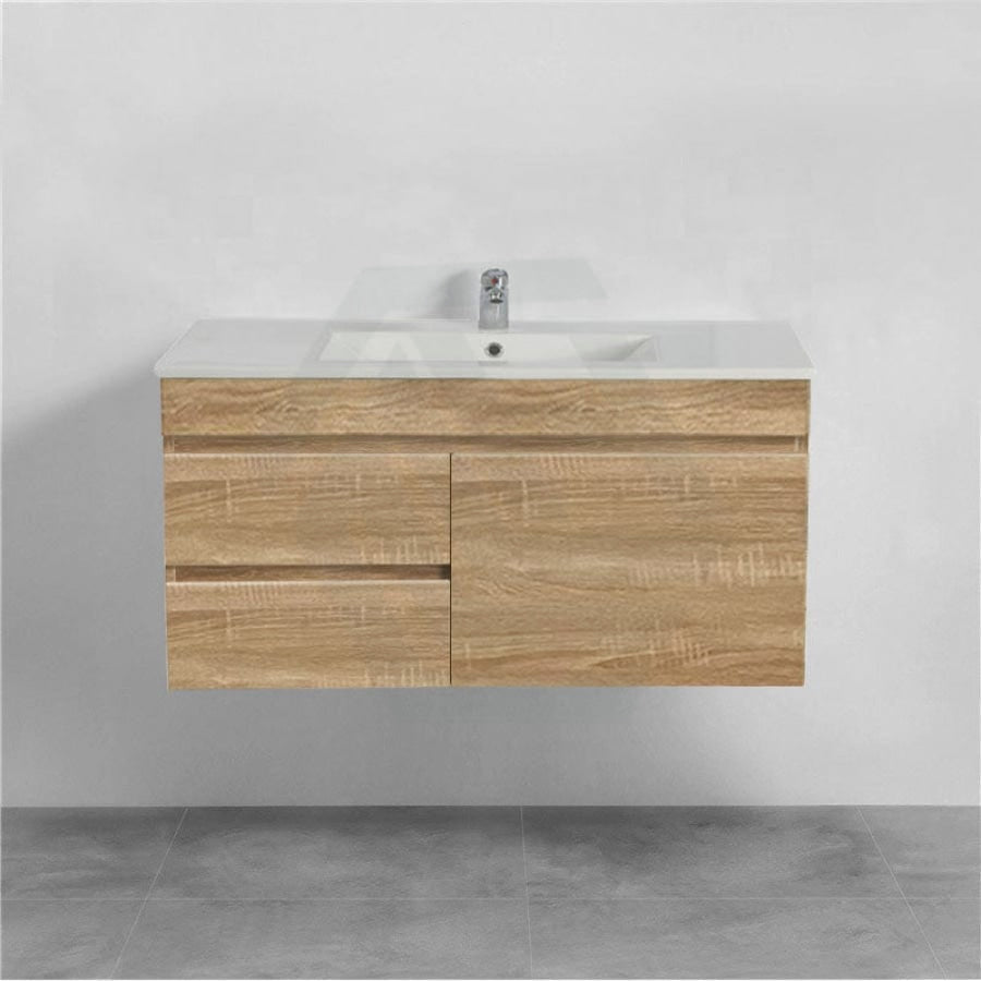 600-1500Mm Berge White Oak Wall Hung Vanity With Left / Right Drawer And Ceramic Poly Tops Options