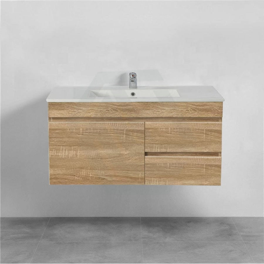 600-1500Mm Berge White Oak Wall Hung Vanity With Left / Right Drawer And Ceramic Poly Tops Options