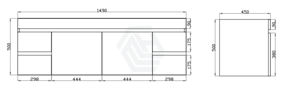 600-1500Mm Berge White Oak Wall Hung Vanity With Left / Right Drawer And Ceramic Poly Tops Options