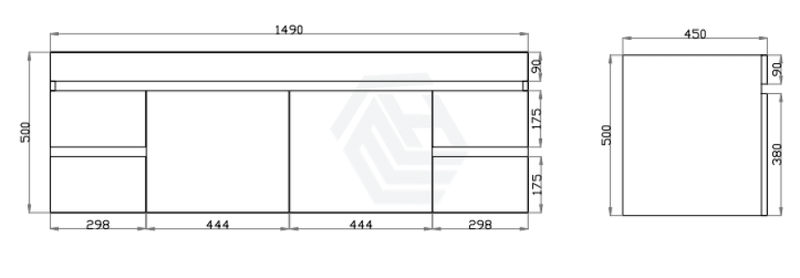 600-1500Mm Berge White Oak Wall Hung Vanity With Left / Right Drawer And Ceramic Poly Tops Options