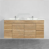 600-1500Mm Berge White Oak Wall Hung Vanity With Left / Right Drawer And Ceramic Poly Tops Options