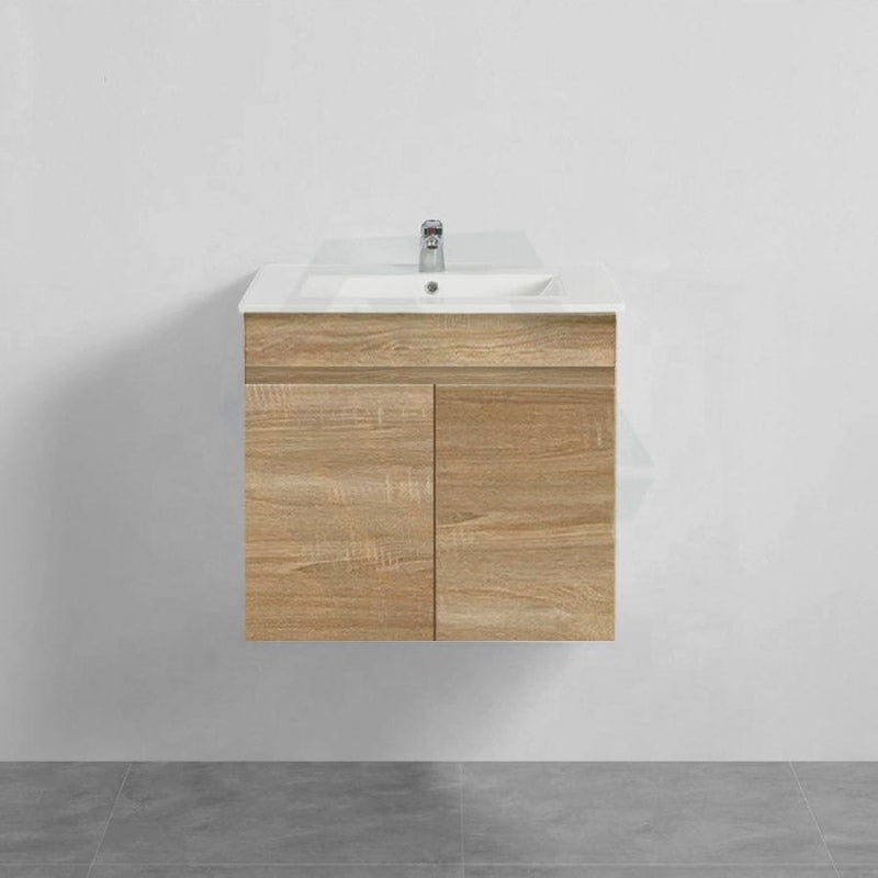 600-1500Mm Berge White Oak Wall Hung Vanity With Left / Right Drawer And Ceramic Poly Tops Options