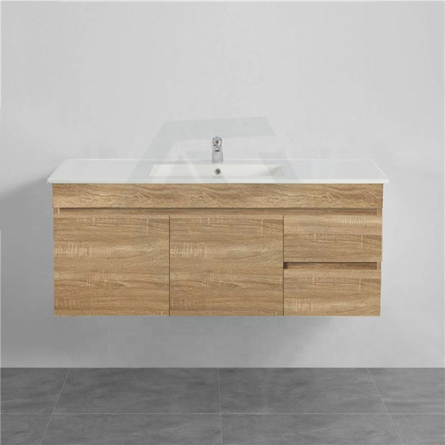 600-1500Mm Berge White Oak Wall Hung Vanity With Left / Right Drawer And Ceramic Poly Tops Options