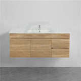 600-1500Mm Berge White Oak Wall Hung Vanity With Left / Right Drawer And Ceramic Poly Tops Options