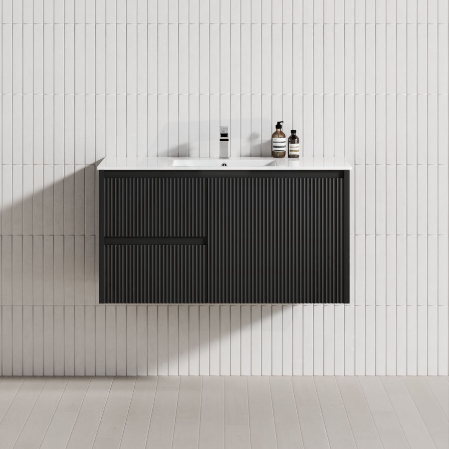 600-1500Mm Brindabella Wall Hung Bathroom Floating Vanity Matt Black Pvc Board Cabinet Only&Ceramic