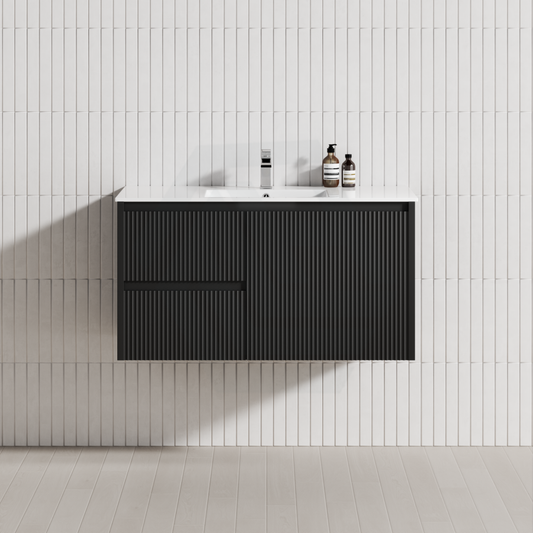 600-1500Mm Brindabella Wall Hung Bathroom Floating Vanity Matt Black Pvc Board Cabinet Only&Ceramic