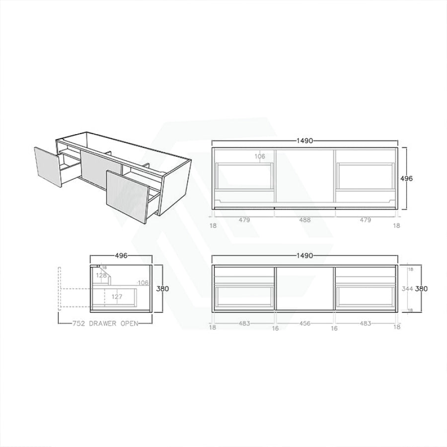 600-1500Mm Bellevue Wall Hung Bathroom Vanity Push-To-Open Prime Oak