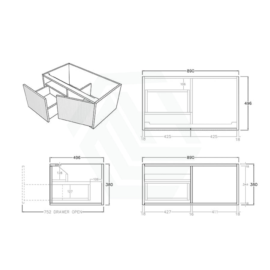 600-1500Mm Bellevue Wall Hung Bathroom Vanity Push-To-Open Prime Oak