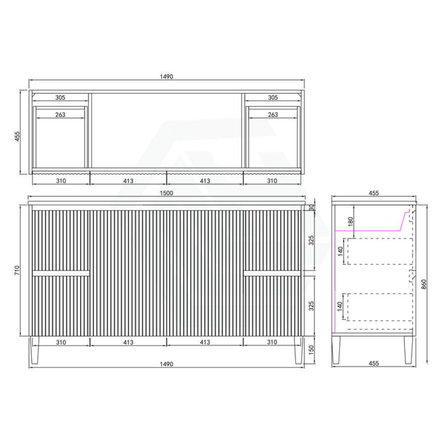 600 - 1500Mm Brighton Freestanding With Legs Vanity Matt White Pvc Board Cabinet Only&Ceramic/Stone