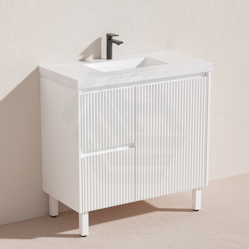 600 - 1500Mm Brighton Freestanding With Legs Vanity Matt White Pvc Board Cabinet Only&Ceramic/Stone