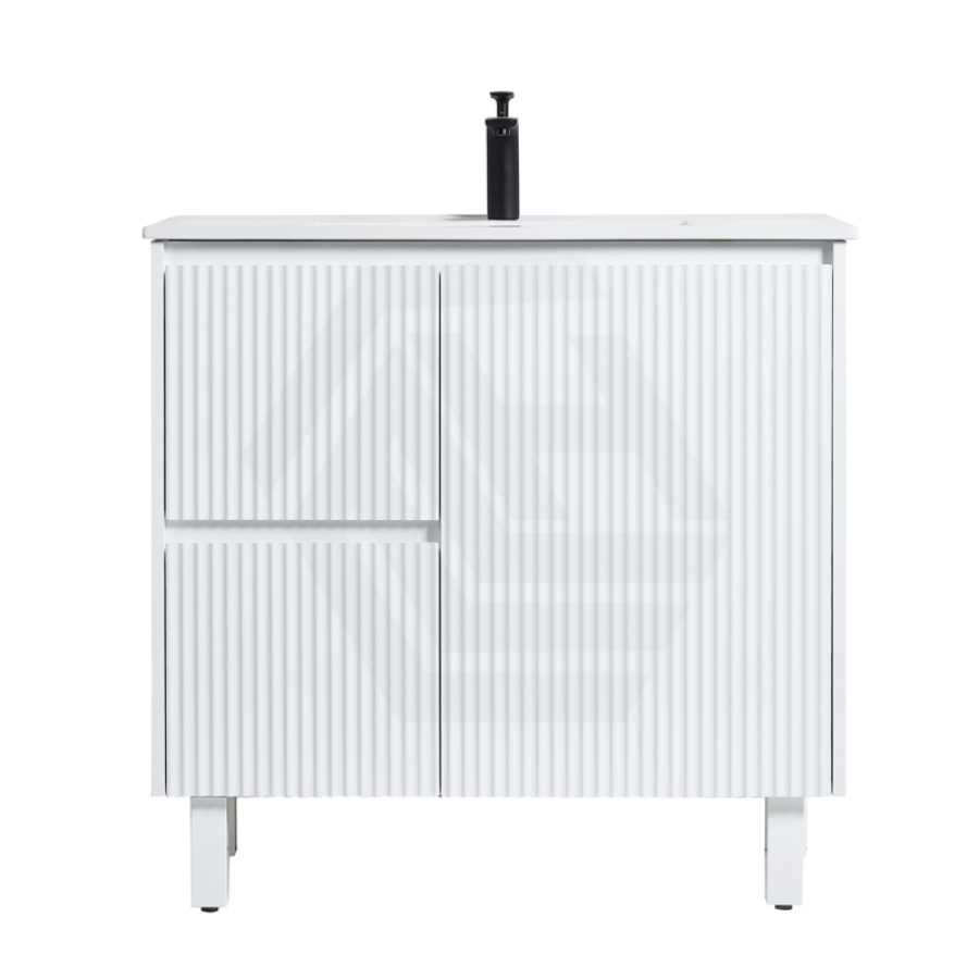 600 - 1500Mm Brighton Freestanding With Legs Vanity Matt White Pvc Board Cabinet Only&Ceramic/Stone