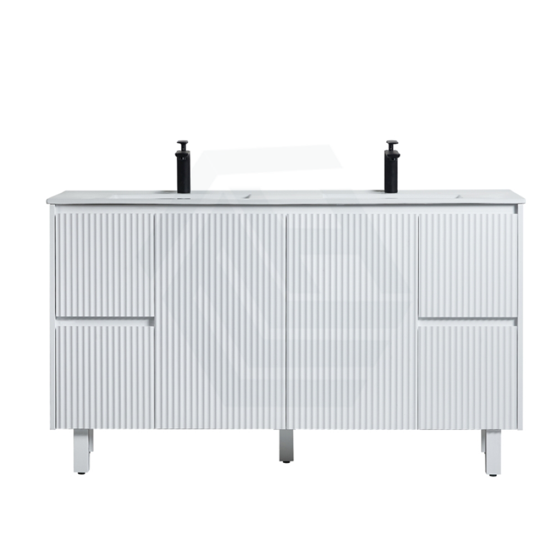 600 - 1500Mm Brighton Freestanding With Legs Vanity Matt White Pvc Board Cabinet Only&Ceramic/Stone