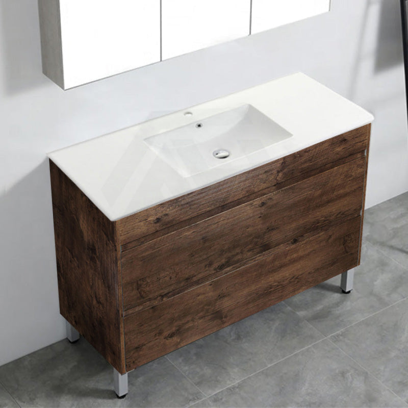 600-1500Mm Freestanding Bathroom Floor Vanity Dark Oak Wood Grain Pvc Filmed Cabinet Only &