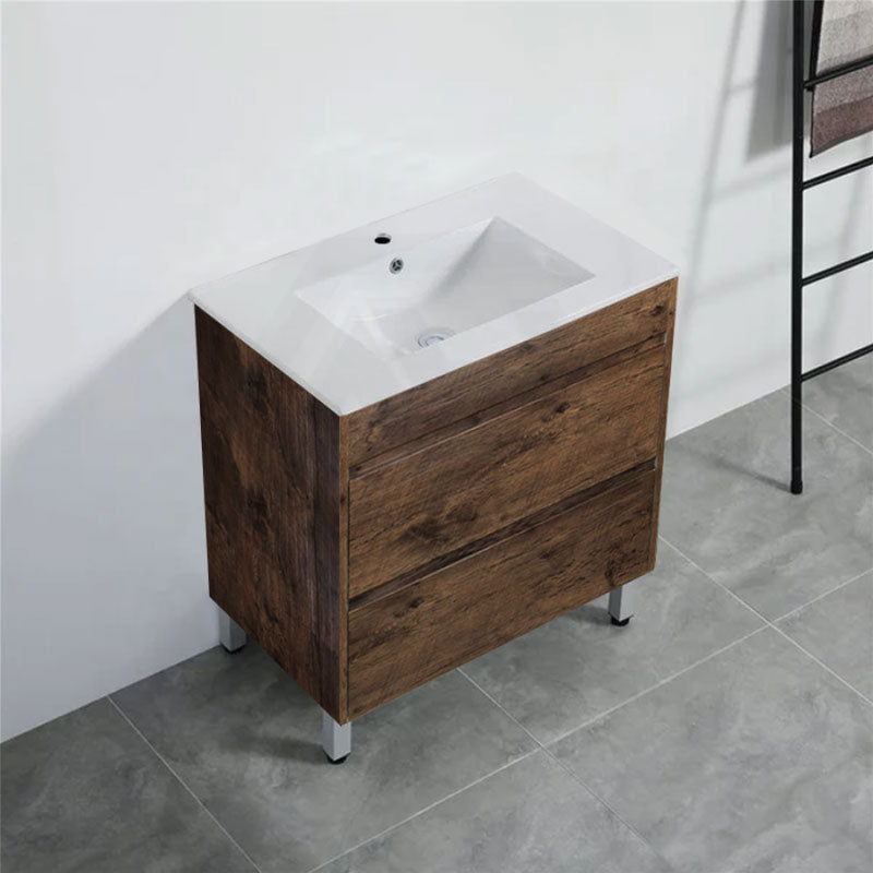 600-1500Mm Freestanding Bathroom Floor Vanity Dark Oak Wood Grain Pvc Filmed Cabinet Only &