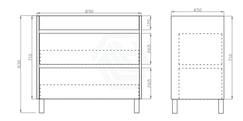 600-1500Mm Freestanding Bathroom Floor Vanity Dark Oak Wood Grain Pvc Filmed Cabinet Only &