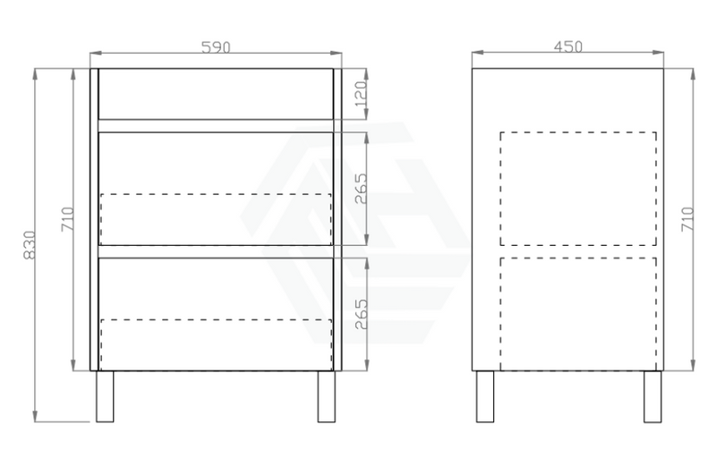 600-1500Mm Freestanding Bathroom Floor Vanity Dark Oak Wood Grain Pvc Filmed Cabinet Only &