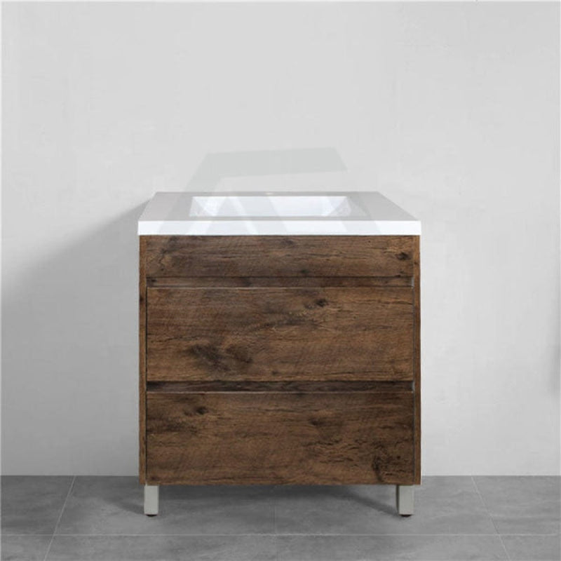 600-1500Mm Freestanding Bathroom Floor Vanity Dark Oak Wood Grain Pvc Filmed Drawers Cabinet Only &