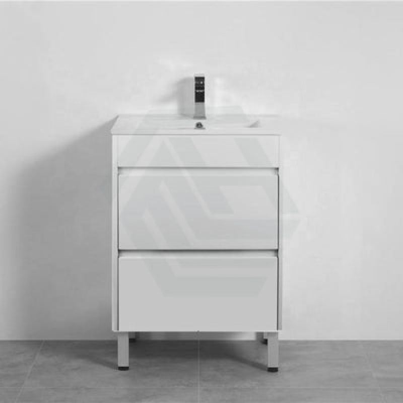 600-1500Mm Freestanding Bathroom Floor Vanity Matt White Pvc Filmed Drawers Cabinet Only &