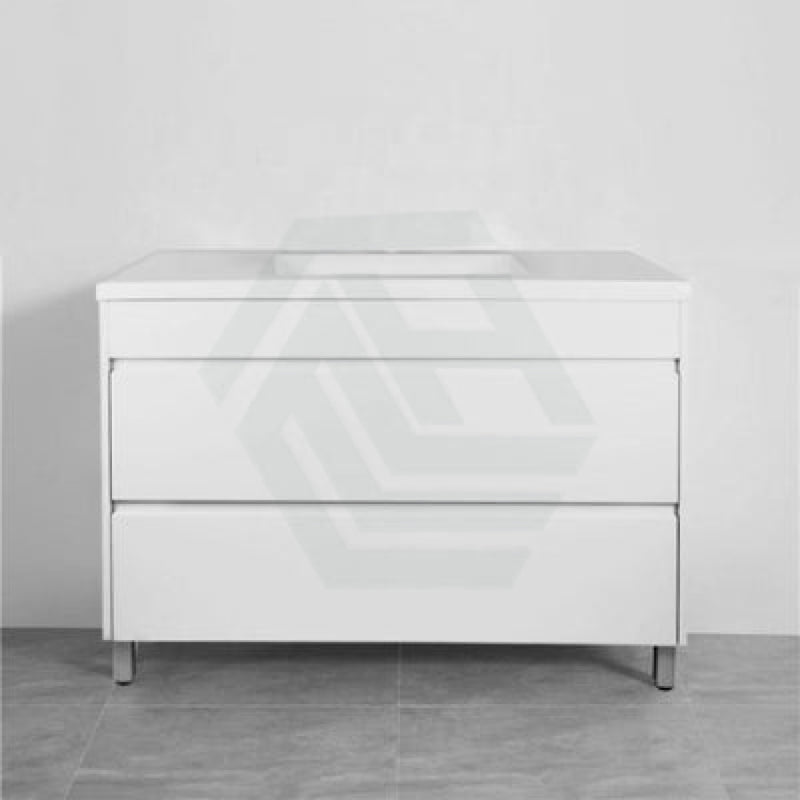 600-1500Mm Freestanding Bathroom Floor Vanity Matt White Pvc Filmed Drawers Cabinet Only &