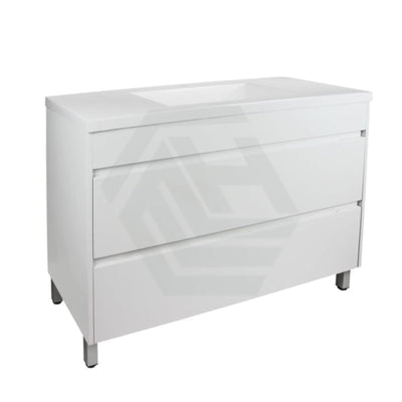 600-1500Mm Freestanding Bathroom Floor Vanity Matt White Pvc Filmed Drawers Cabinet Only &