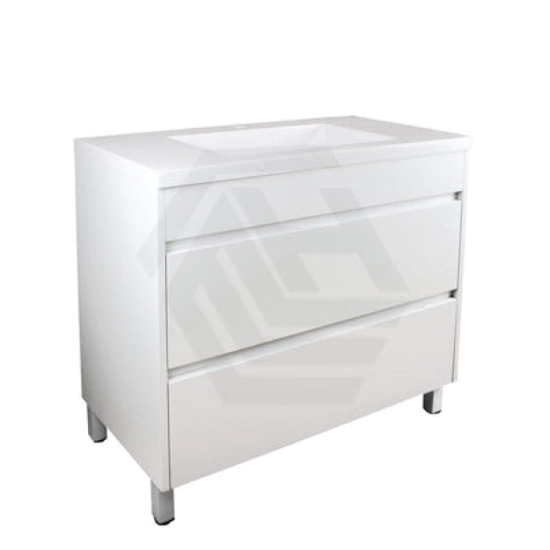 600-1500Mm Freestanding Bathroom Floor Vanity Matt White Pvc Filmed Drawers Cabinet Only &