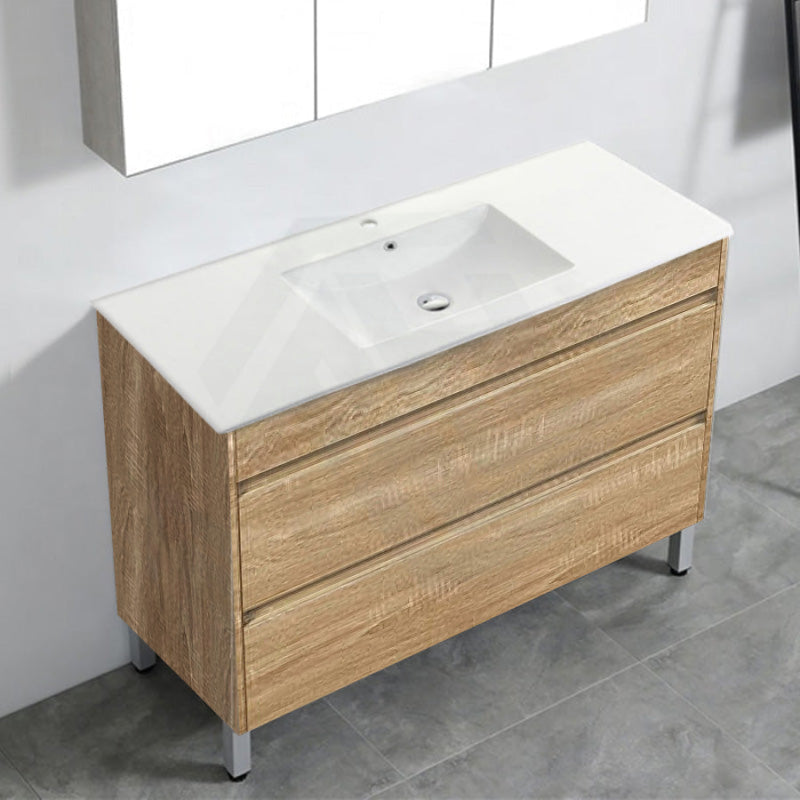 600-1500Mm Freestanding Bathroom Floor Vanity White Oak Wood Grain Pvc Filmed Cabinet Only &