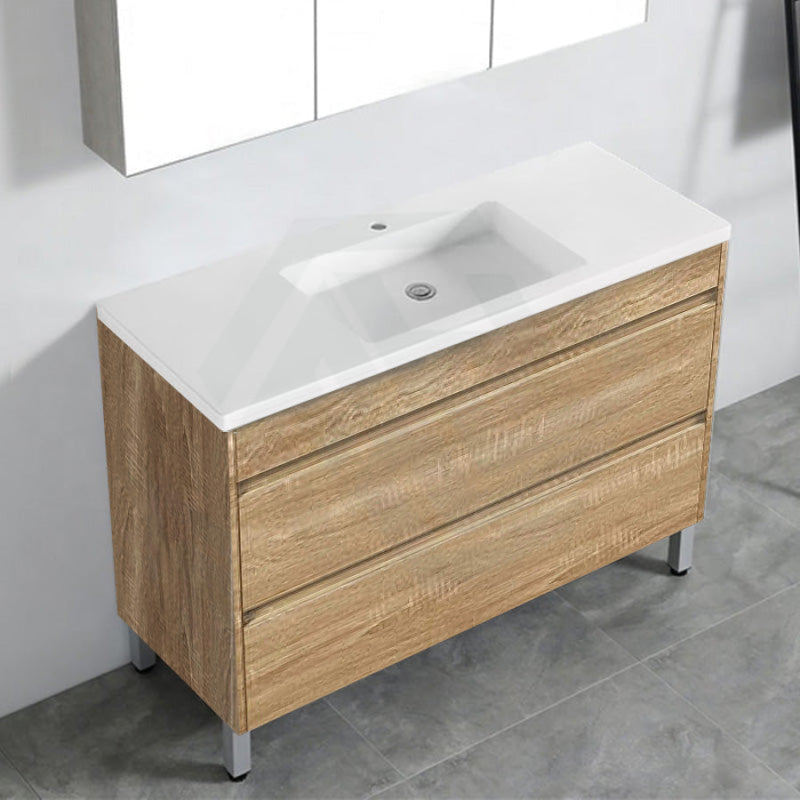 600-1500Mm Freestanding Bathroom Floor Vanity White Oak Wood Grain Pvc Filmed Cabinet Only &