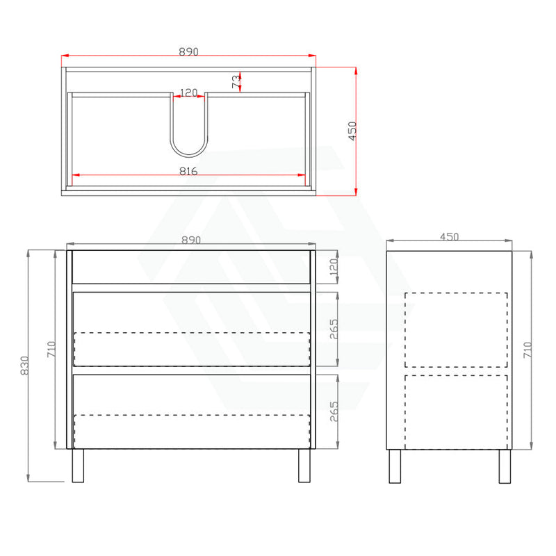 600-1500Mm Freestanding Bathroom Floor Vanity White Oak Wood Grain Pvc Filmed Cabinet Only &