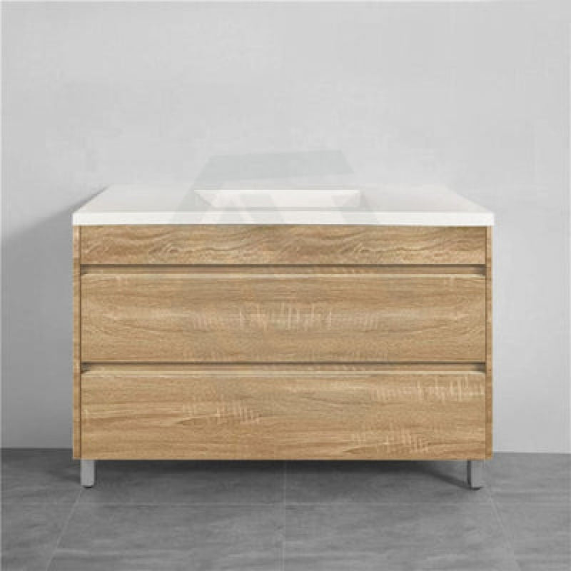 600-1500Mm Freestanding Bathroom Floor Vanity White Oak Wood Grain Pvc Filmed Drawers Cabinet Only &