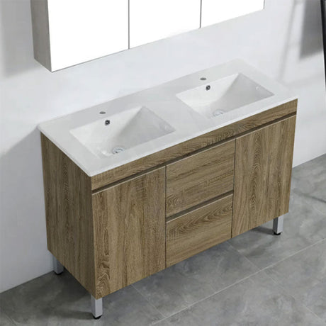 600-1500Mm Freestanding Bathroom Vanity Dark Oak Cabinet Only 1200Mm(Mid Drawers-Double Bowls) /